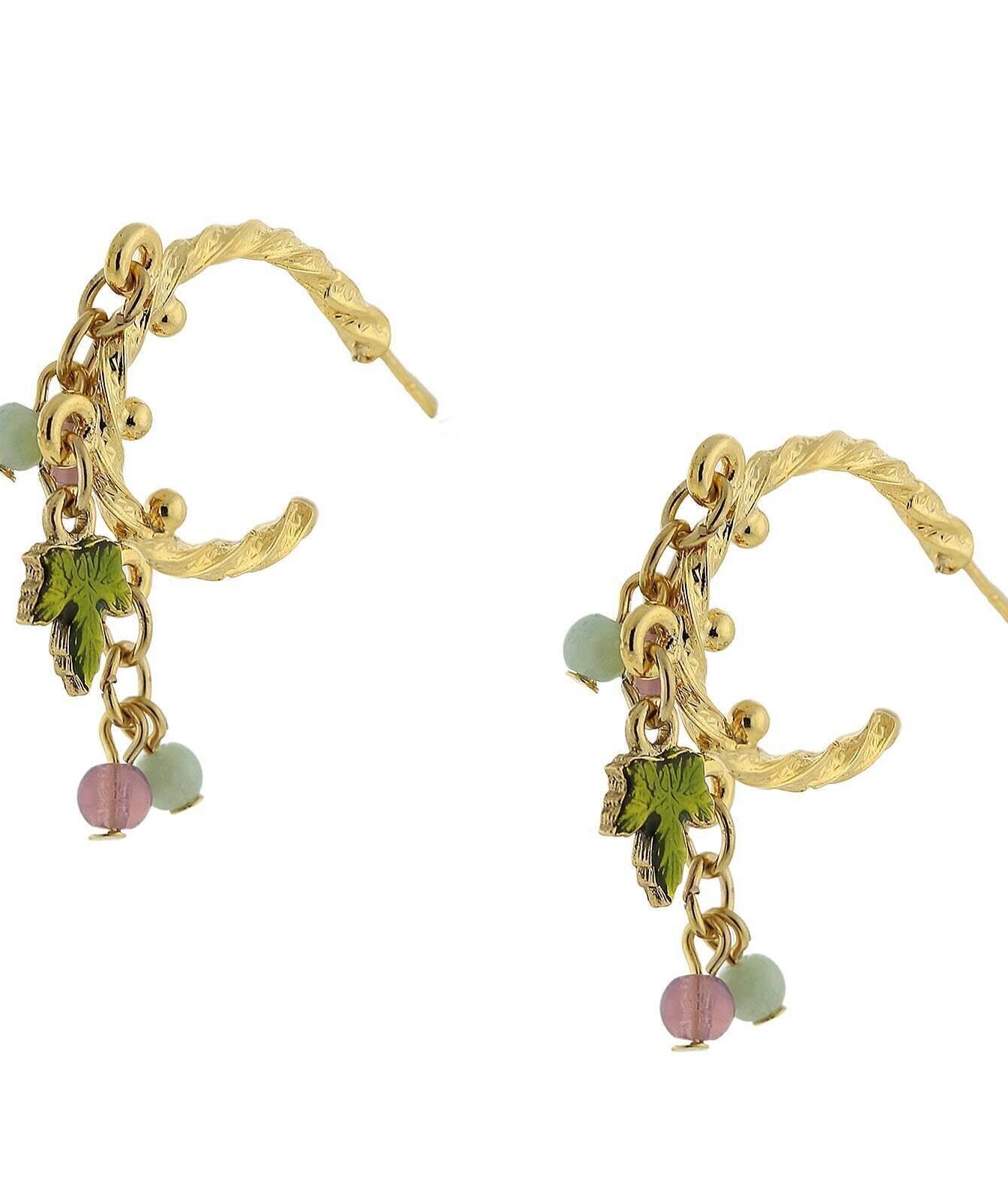 1928 Jewelry Multi-Color Beaded Grape Leaf Post Drop Earrings