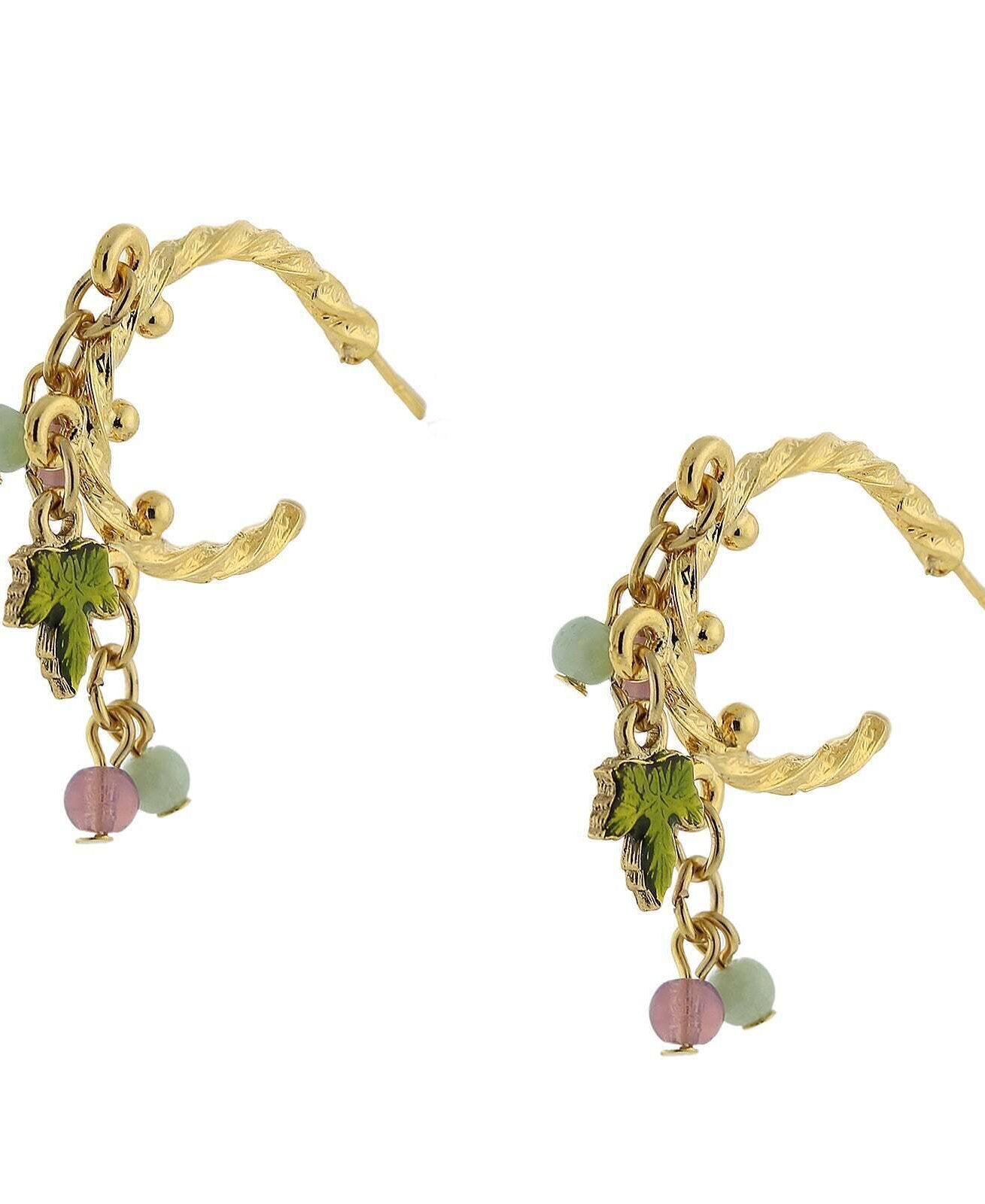 1928 Jewelry Multi-Color Beaded Grape Leaf Post Drop Earrings