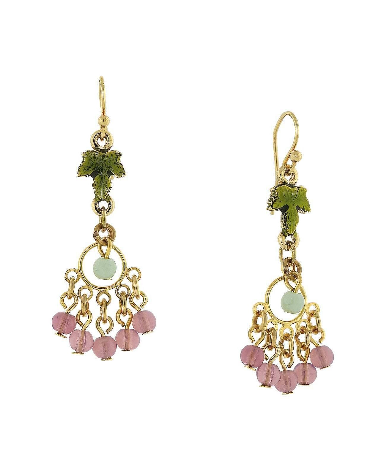 1928 Jewelry Winery Multi-Color Beaded Grape Leaf Drop Earrings