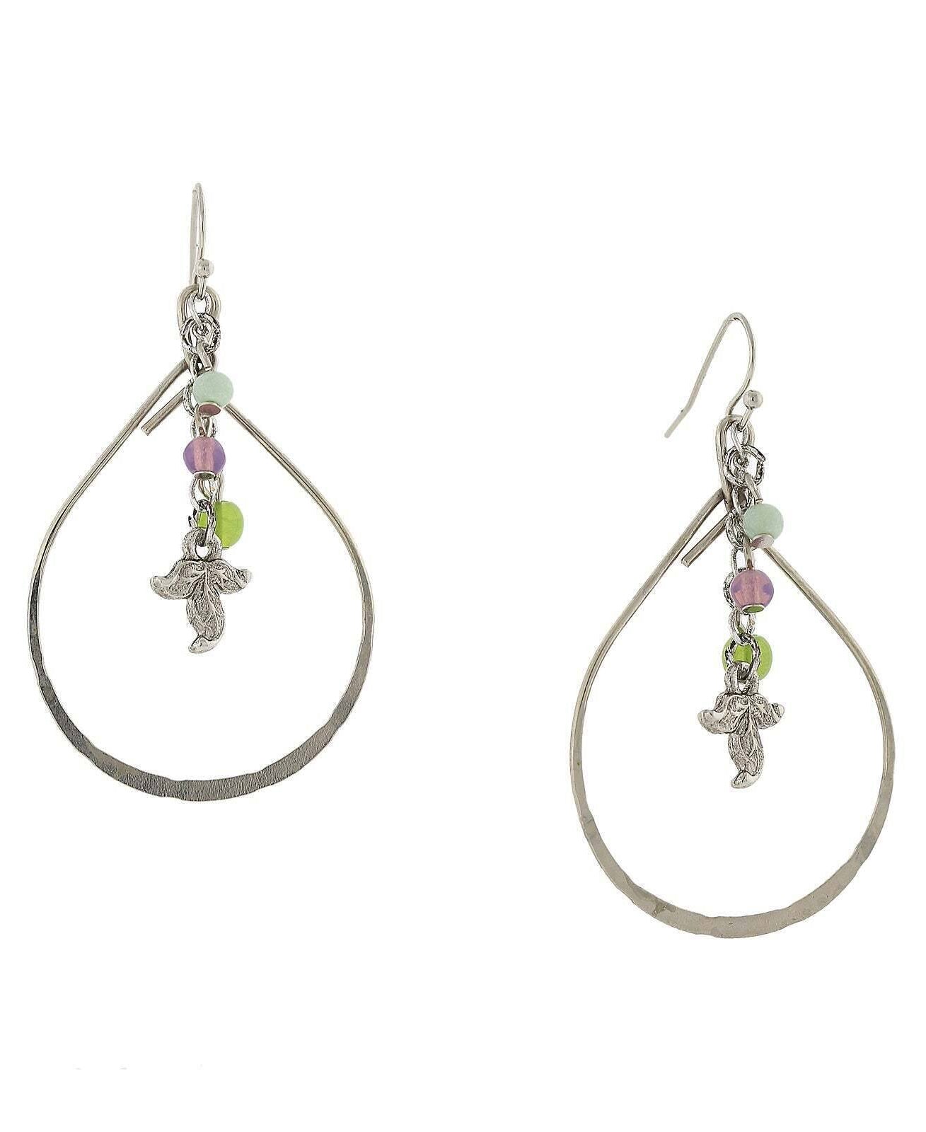 1928 Jewelry Winery Multi-Color Bead And Leaf Open Teardrop Earrings