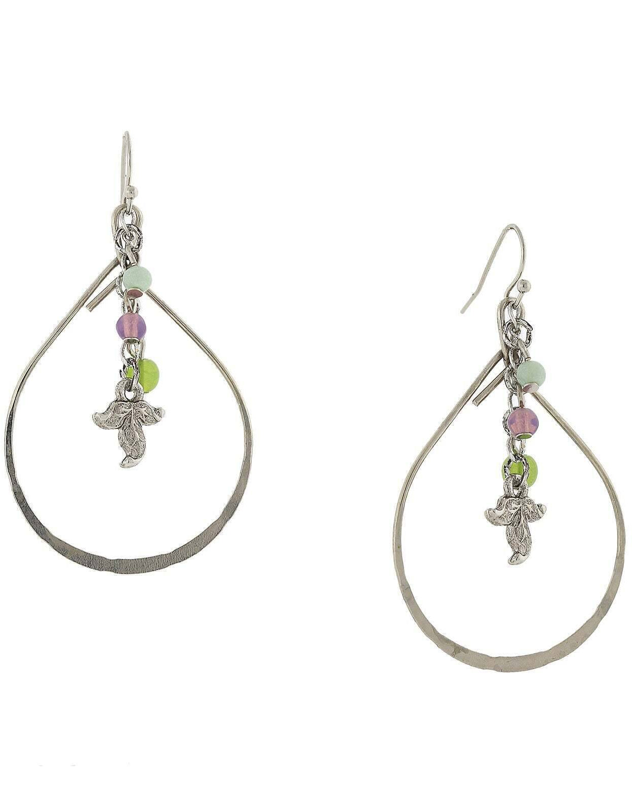 1928 Jewelry Winery Multi-Color Bead And Leaf Open Teardrop Earrings