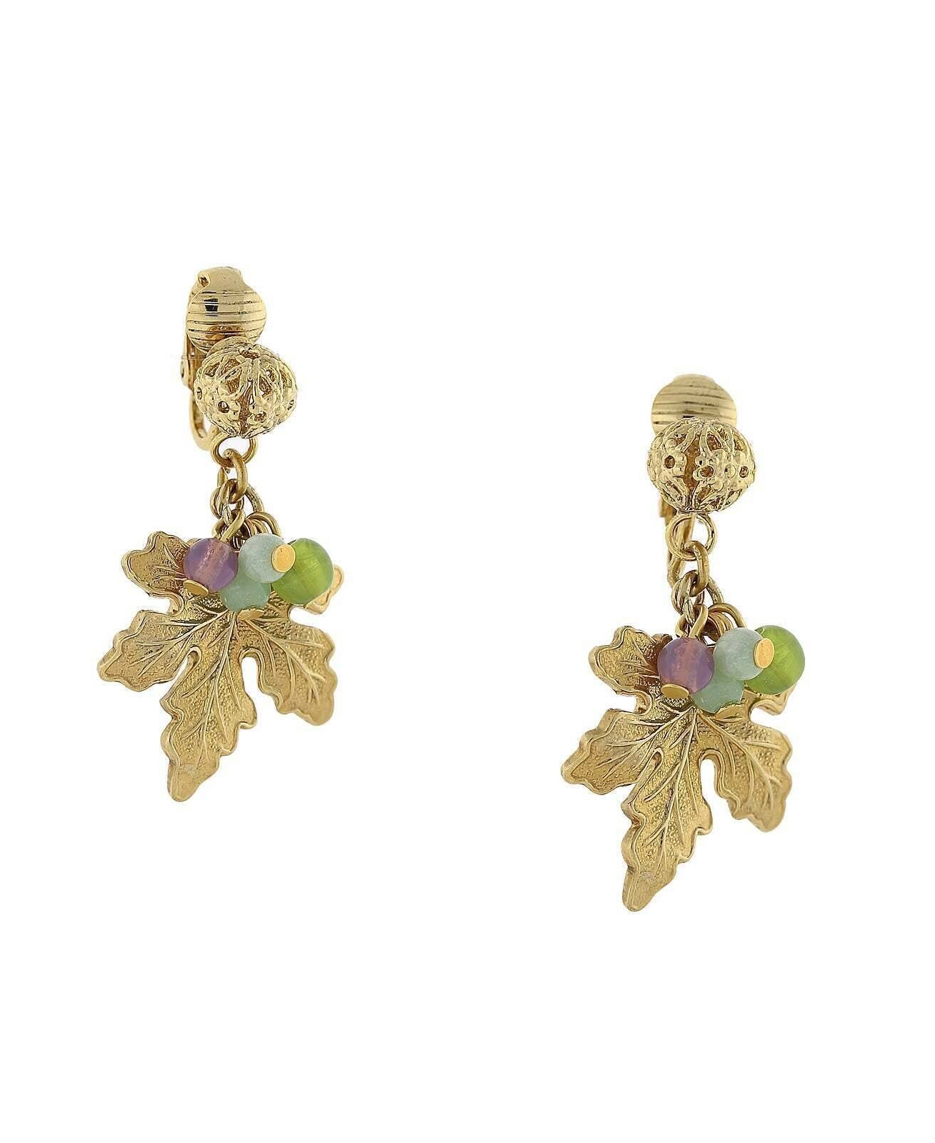 1928 Jewelry Winery Multi-Color Beaded Grape Leaf Clip On Earrings