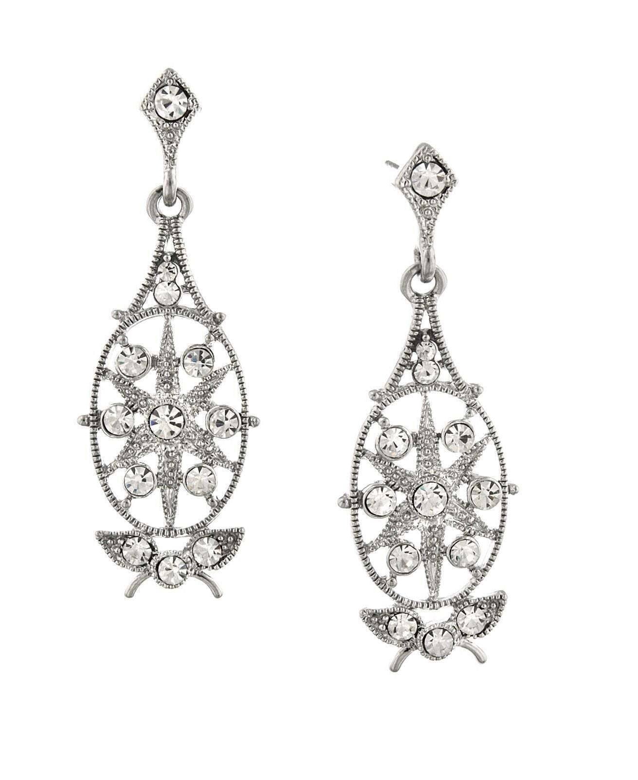 2028 Jewelry Crystal Starburst Filigree Post Drop Earrings