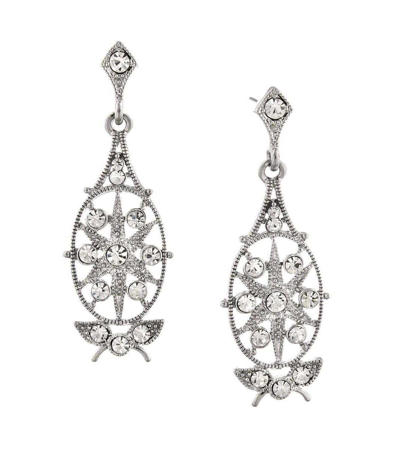 2028 Jewelry Crystal Starburst Filigree Post Drop Earrings