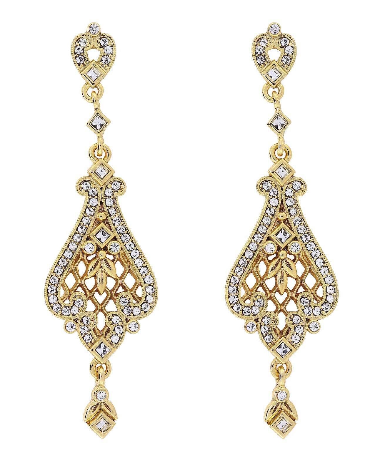 1928 Jewelry Bridal Filigree Pave Austrian Crystal Post Drop Earrings