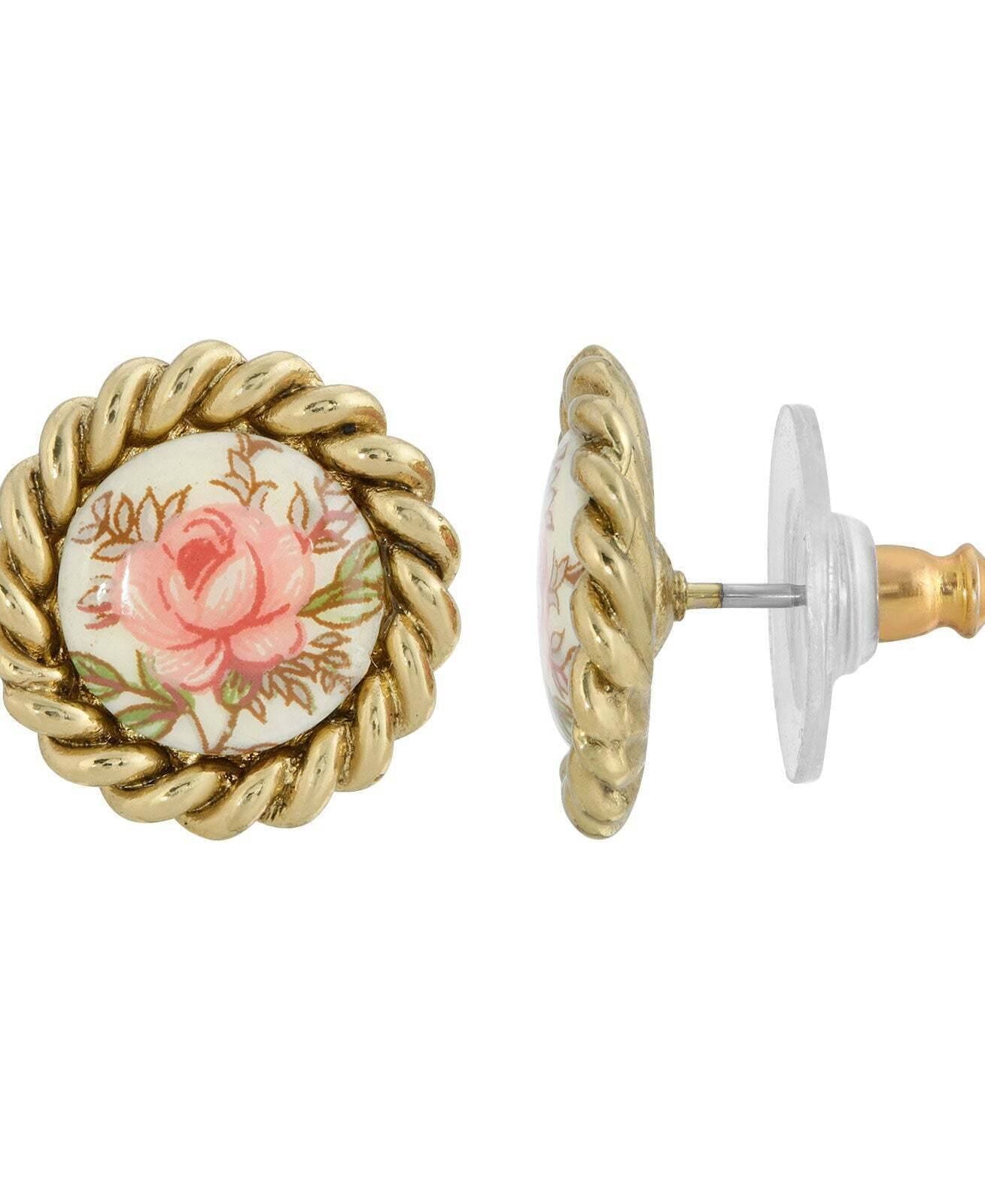 1928 Jewelry Pink Desert Rose Button Earrings