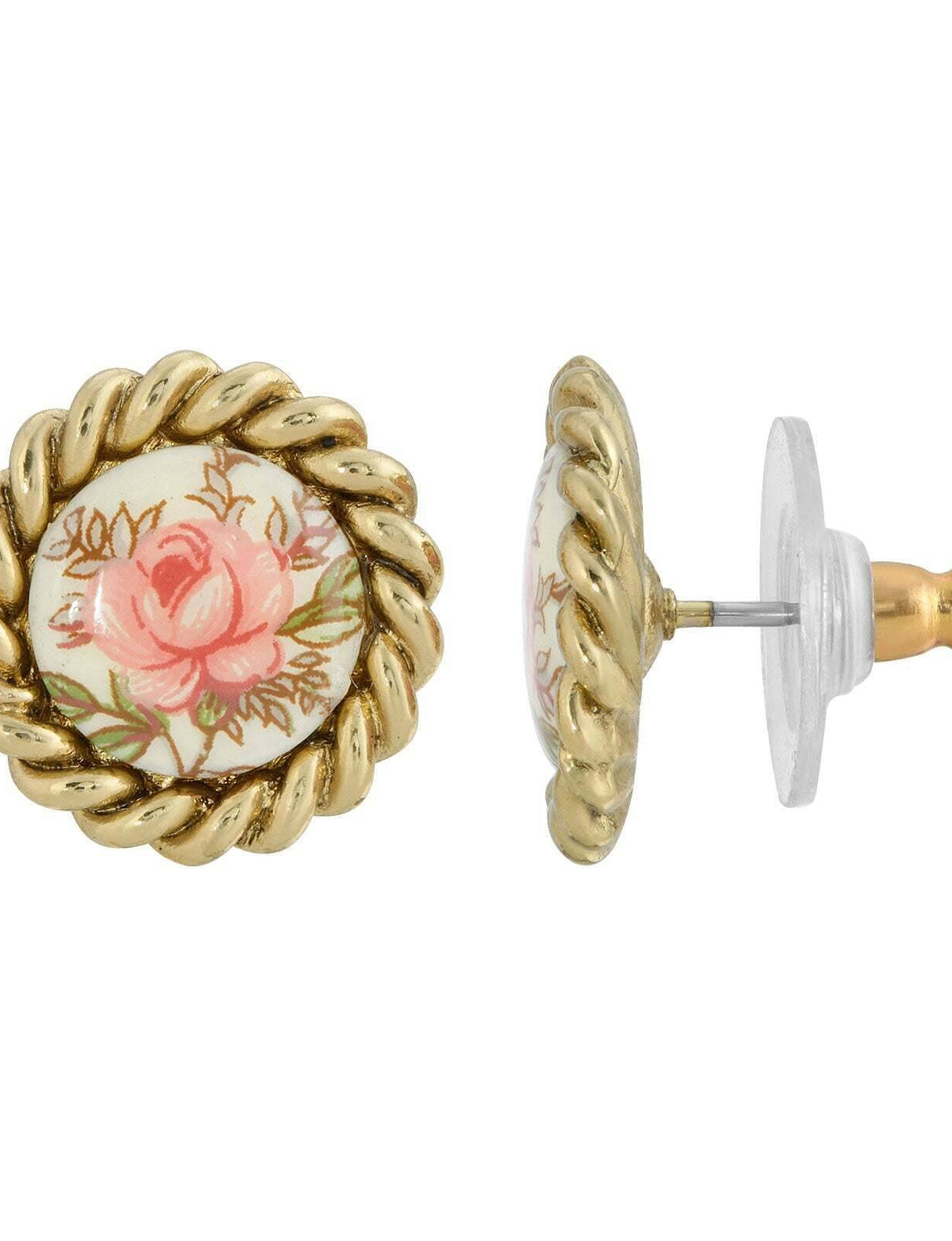 1928 Jewelry Pink Desert Rose Button Earrings