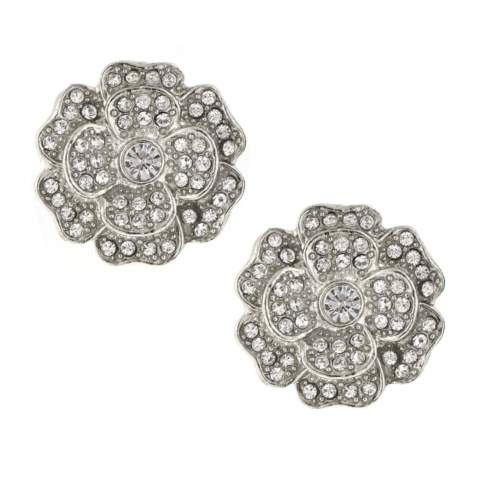 Antiquities Couture St. James Eternity Club Pave Crystal Flower Button Earrings
