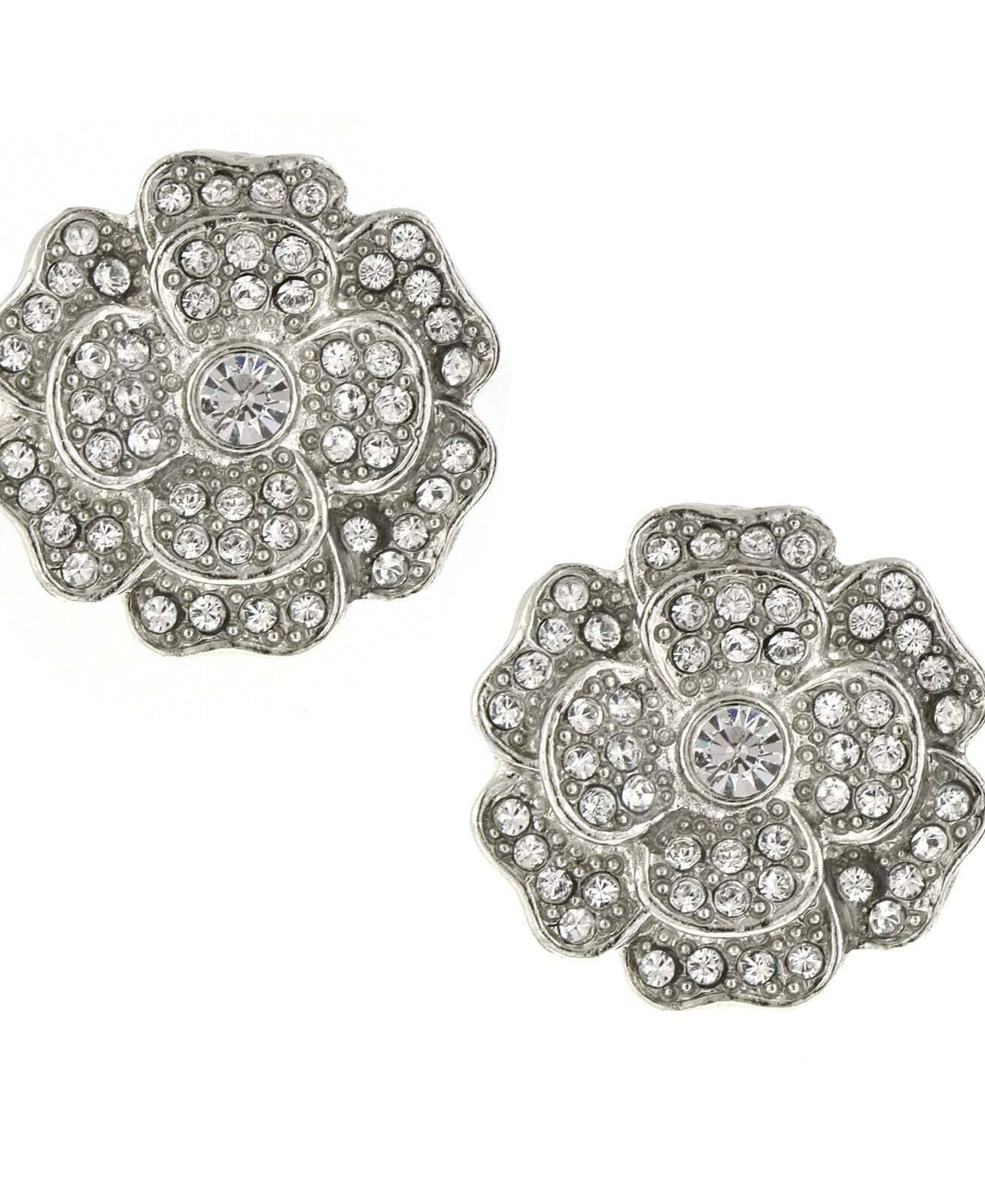 Antiquities Couture St. James Eternity Club Pave Crystal Flower Button Earrings
