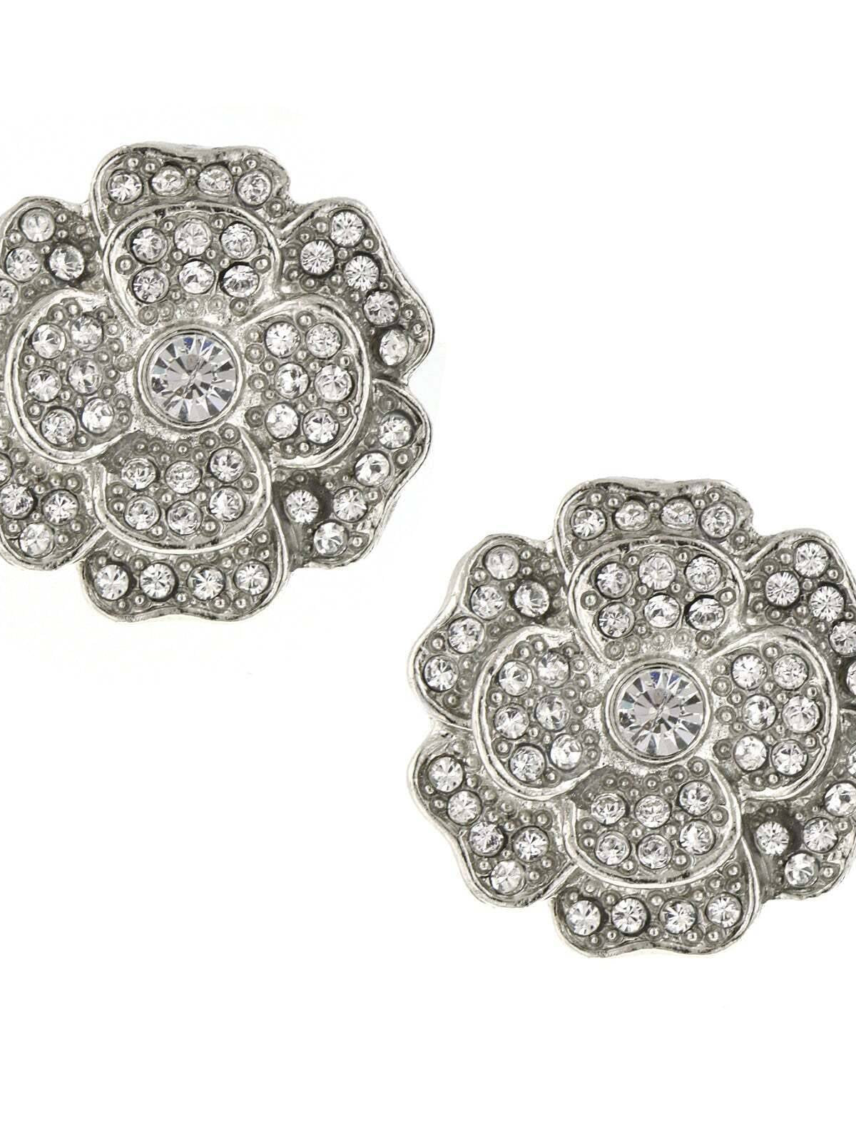 Antiquities Couture St. James Eternity Club Pave Crystal Flower Button Earrings