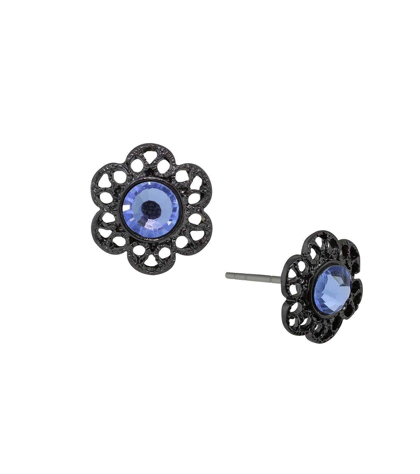 1928 Jewelry Light Sapphire Blue Flower Stud Earrings