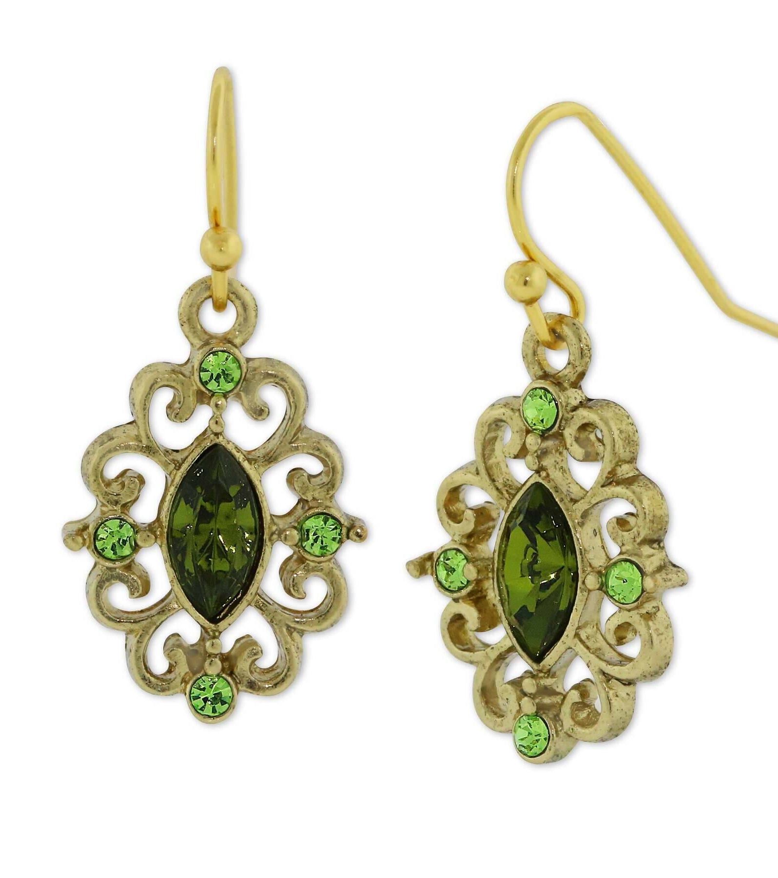 1928 Jewelry Navette Crystal Royale Filigree Drop Earrings