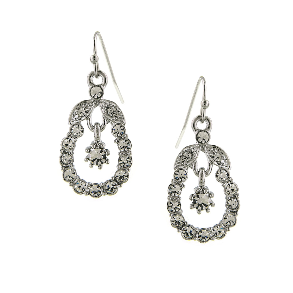 Silver Tone Crystal Caged Drop Earrings