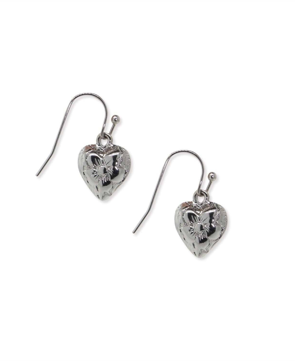 1928 Jewelry Etched Flower Puff Heart Drop Earrings