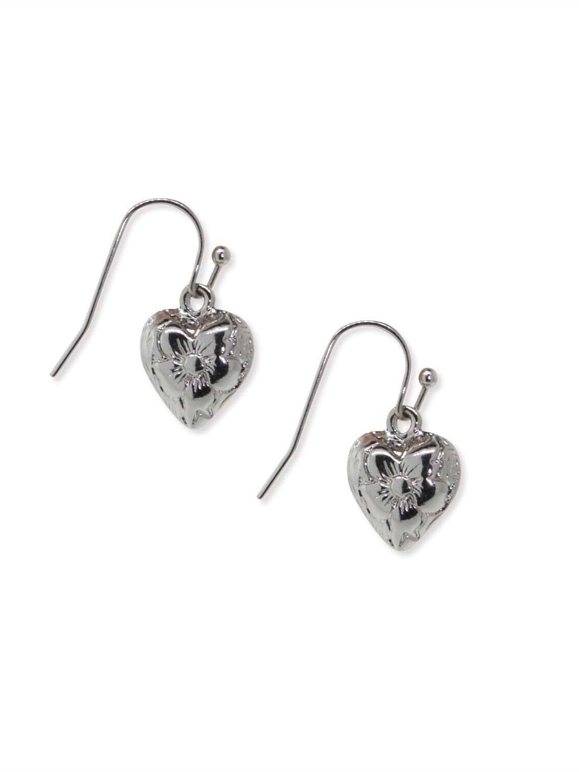 1928 Jewelry Etched Flower Puff Heart Drop Earrings