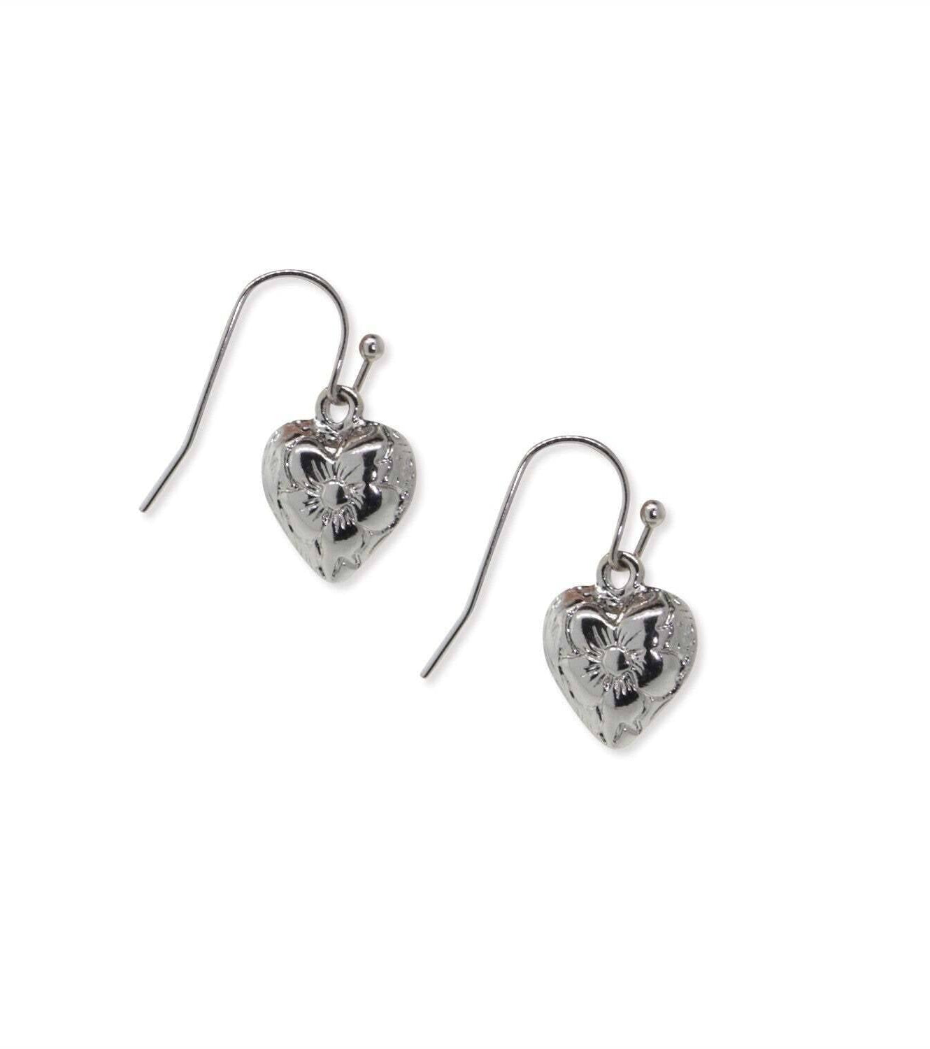 1928 Jewelry Etched Flower Puff Heart Drop Earrings