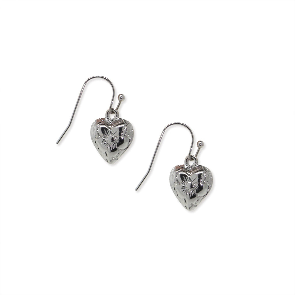 Silver-Tone Heart Drop Earrings