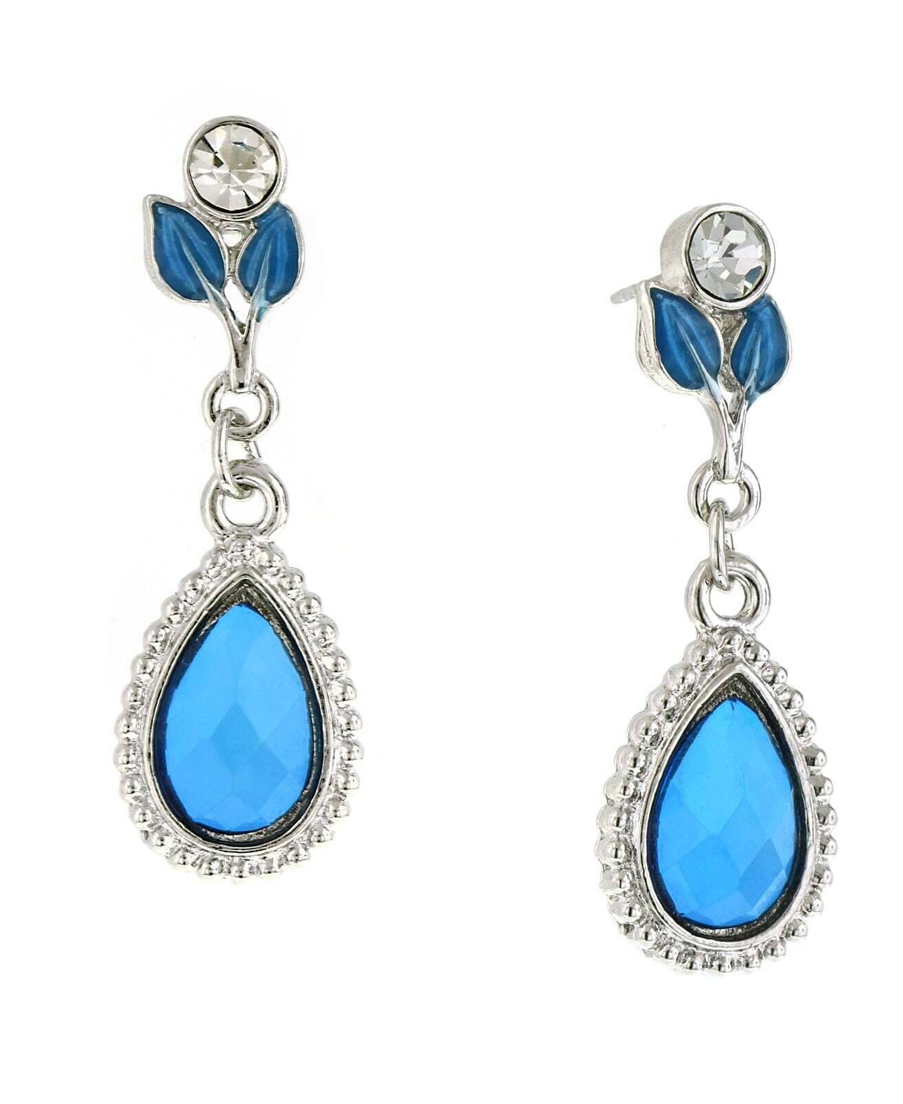 1928 Jewelry Sapphire Crystal Leaf Teardrop Stone Earrings
