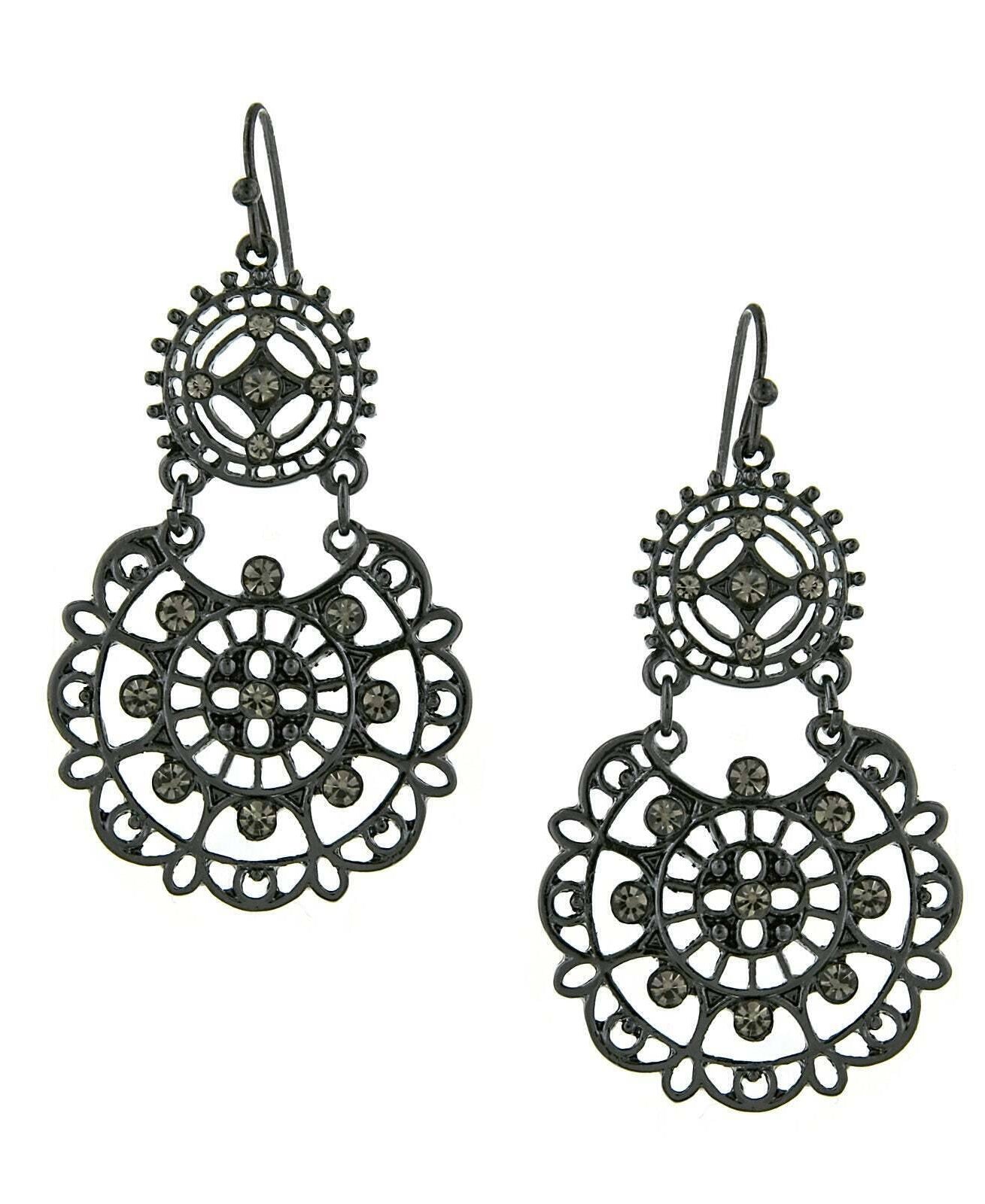 2028 Jewelry Jet Black Diamond Large Filigree Earrings