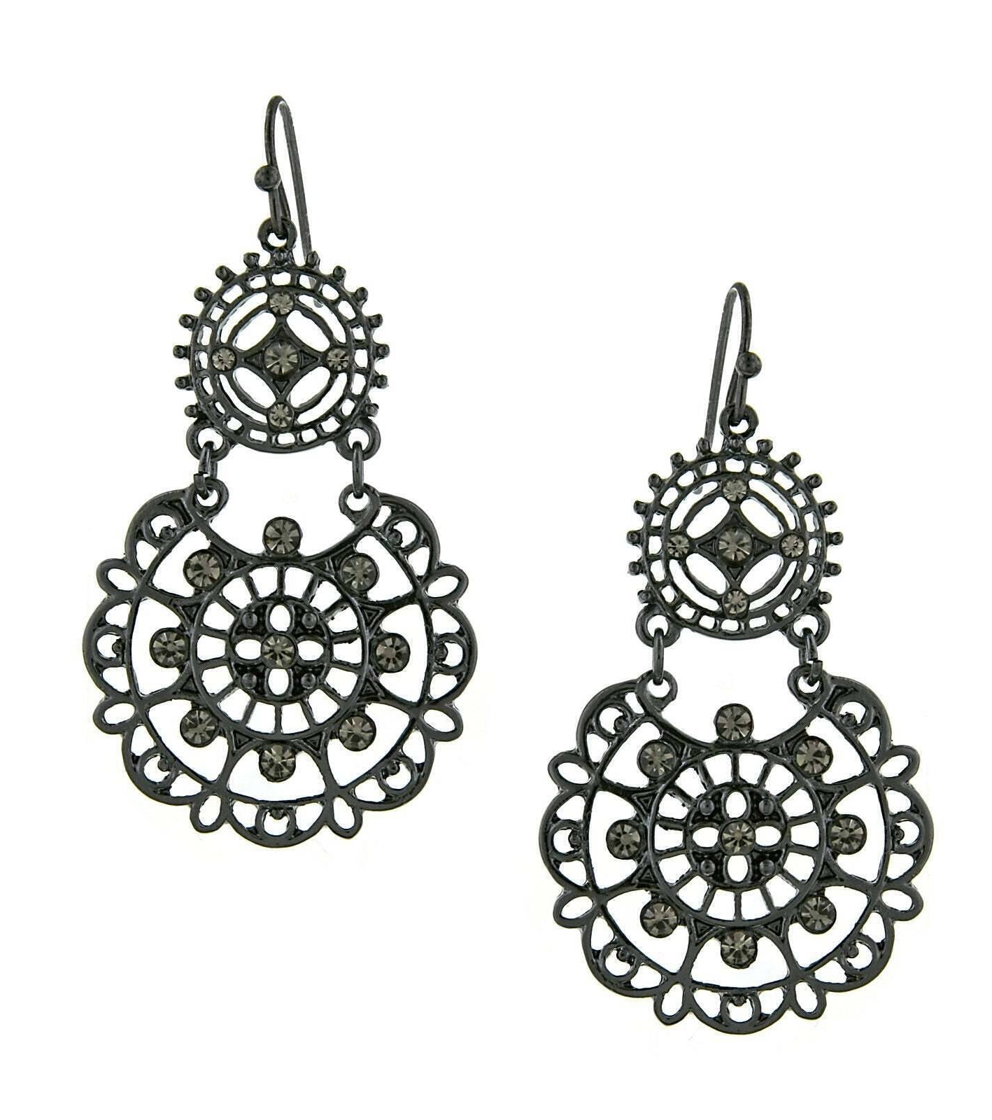 2028 Jewelry Jet Black Diamond Large Filigree Earrings