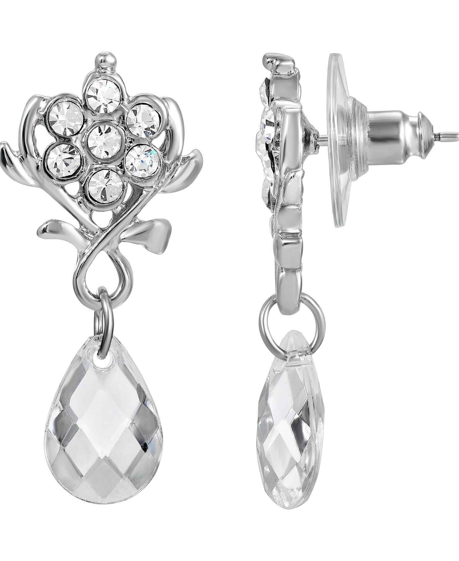 1928 Jewelry Crystal Flower Teardrop Earrings