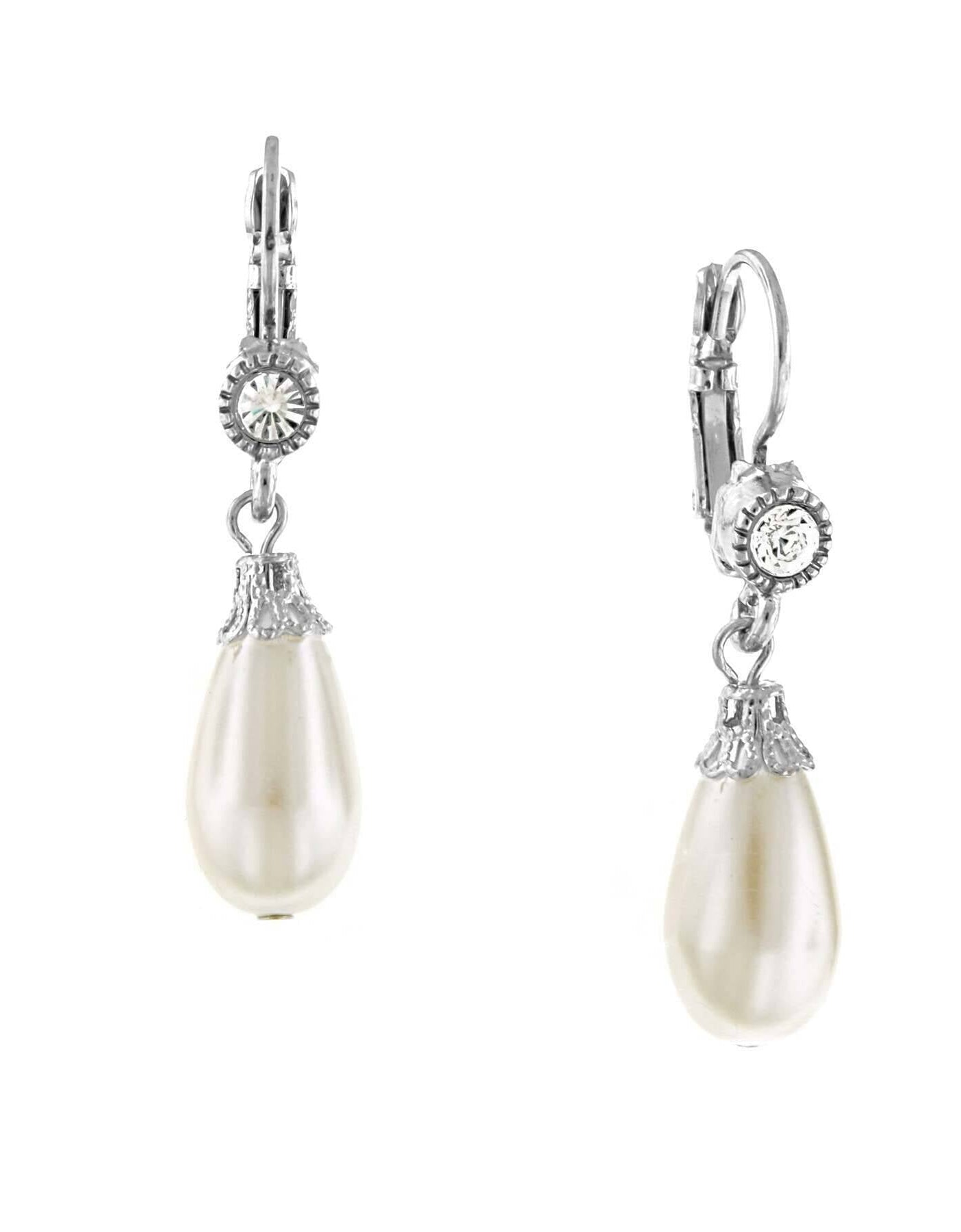 1928 Bridal Round Crystal And Faux Pearl Drop Earrings