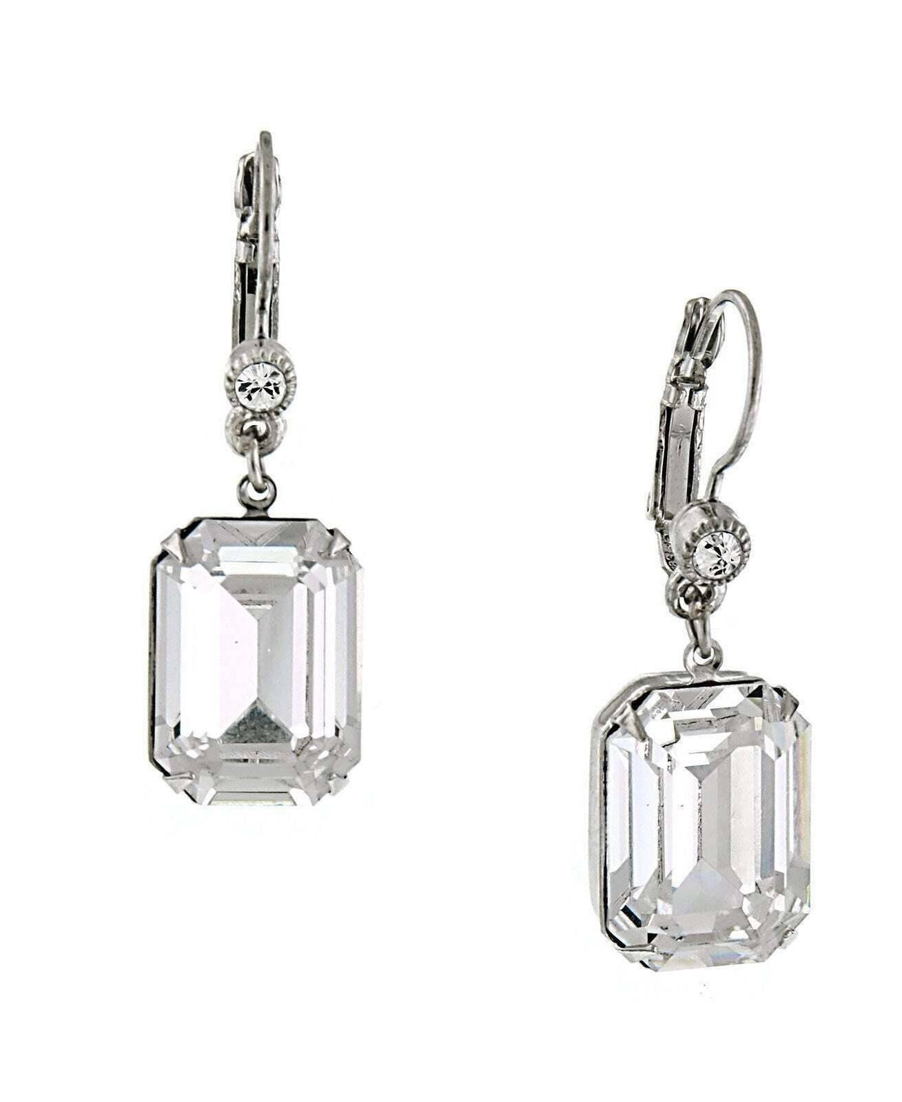 1928 Bridal Genuine Austrian Crystal Square Drop Earrings