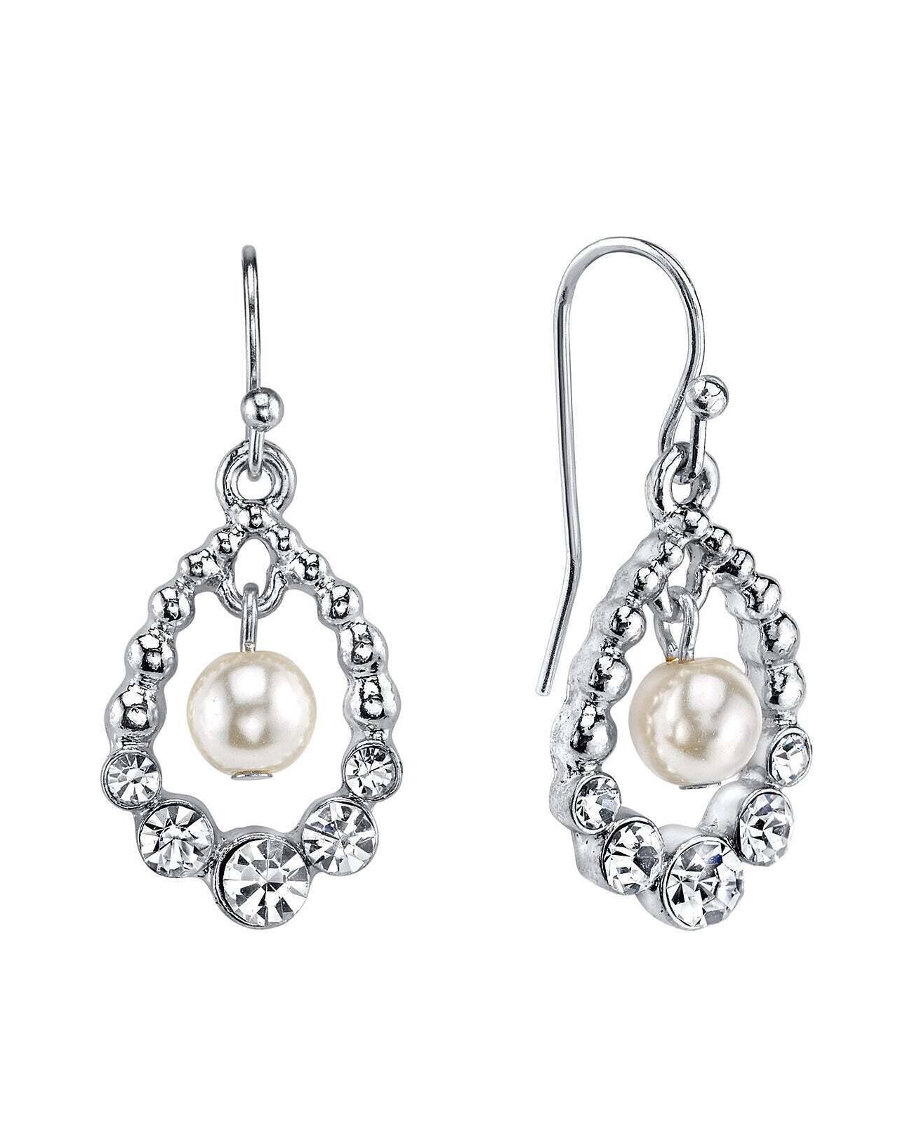 1928 Bridal White Faux Pearl And Crystal Drop Earrings