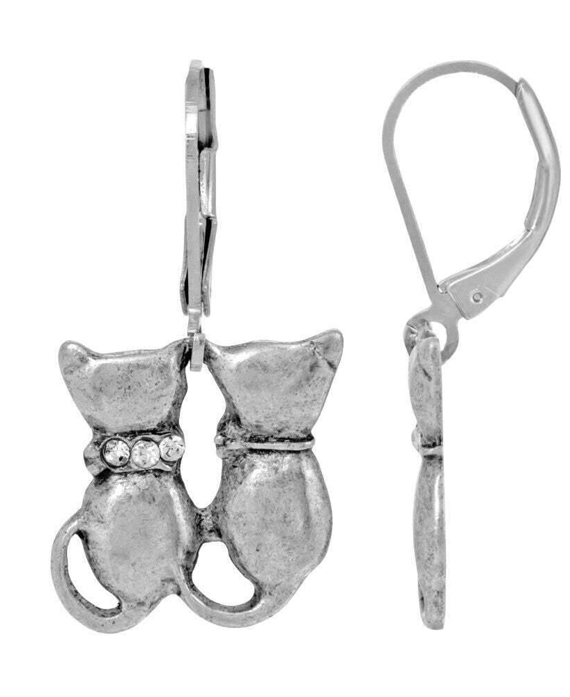 1928 Jewelry Crystal Double Cat Lever Back Earrings