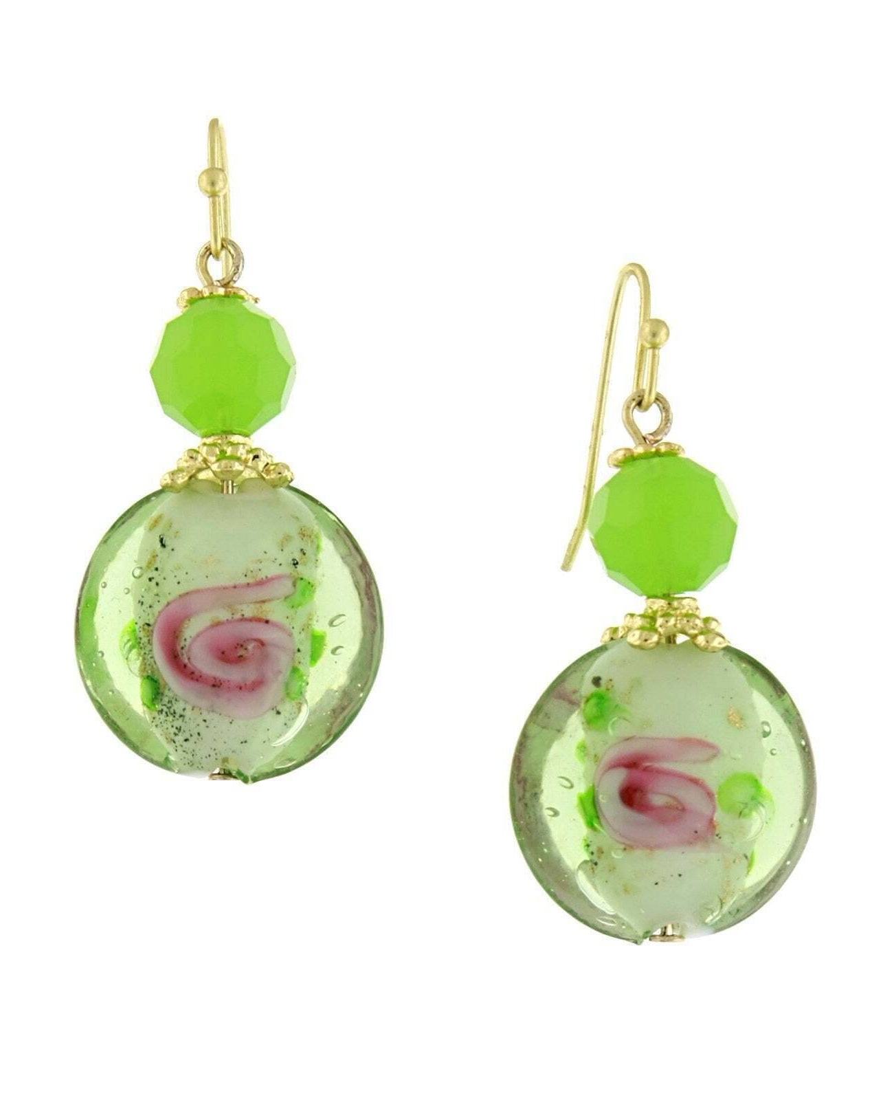 1928 Jewelry Round Pink Floral Drop Earrings