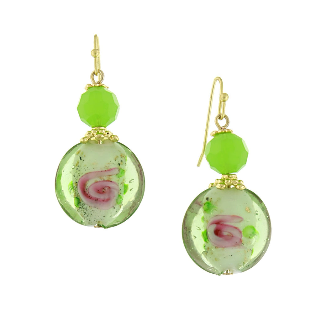 Light Green Floral Decal Wire Drop Earrings
