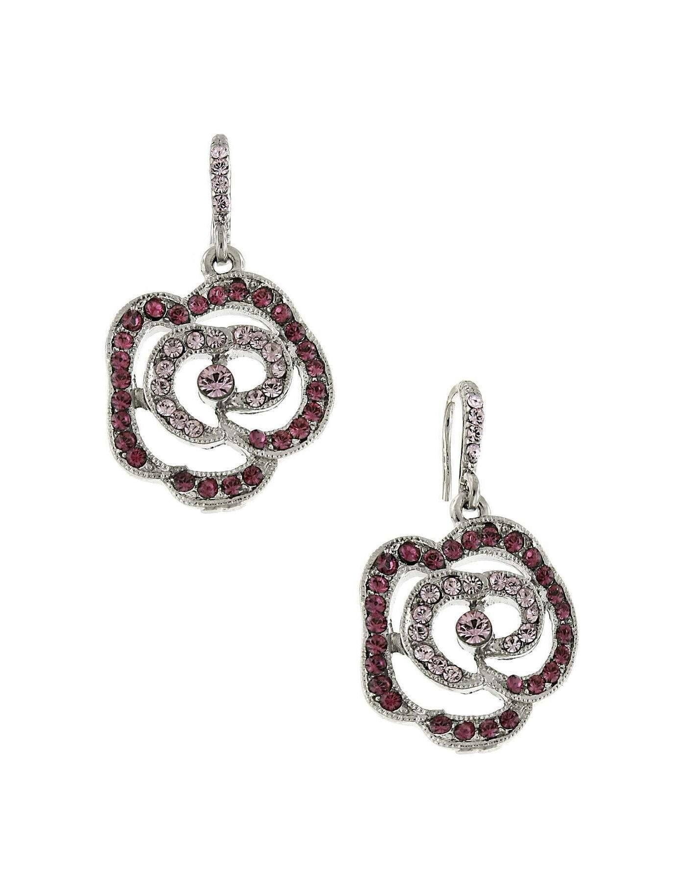 2028 Jewelry Amethyst Color Czech Crystal Flower Drop Earrings