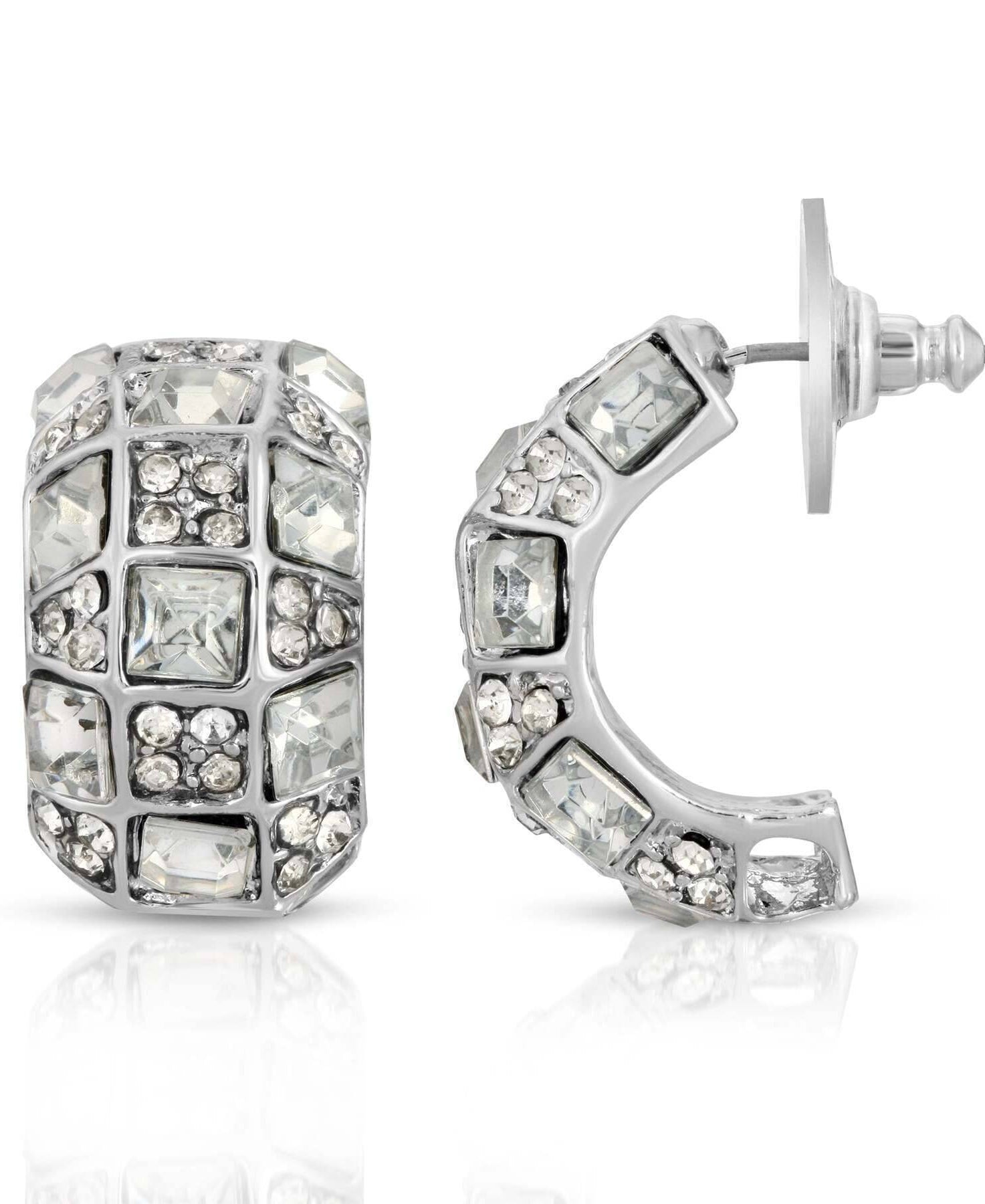 2028 Jewelry Grandeur Clear Crystal Half Hoop Earrings