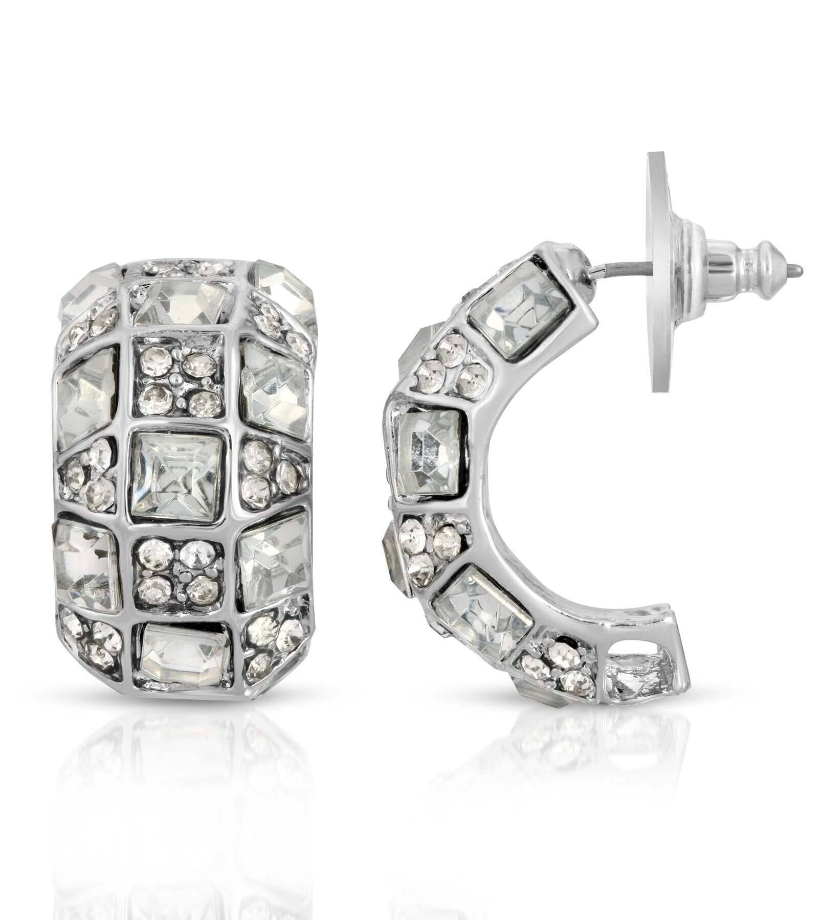 2028 Jewelry Grandeur Clear Crystal Half Hoop Earrings