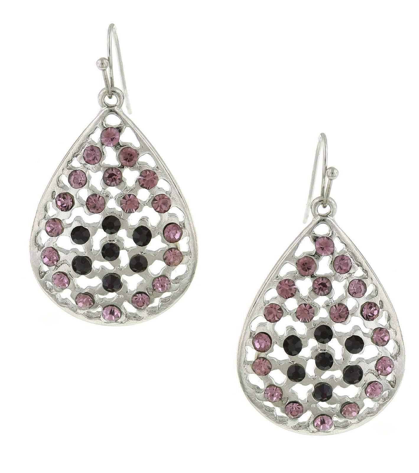 1928 Jewelry Amethyst Purple Crystal Filigree Teardrop Earrings