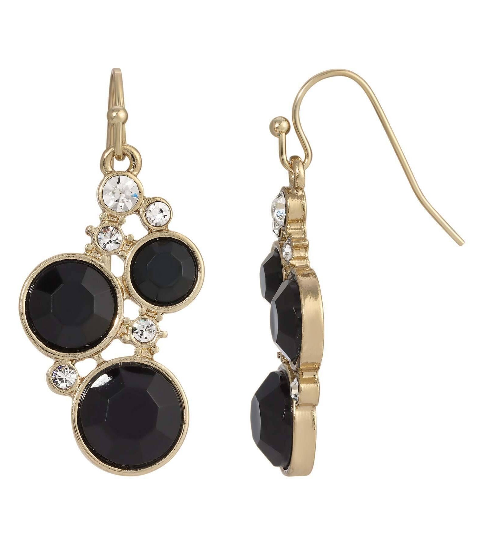 1928 Jewelry Black Stone And Crystal Cluster Drop Earrings