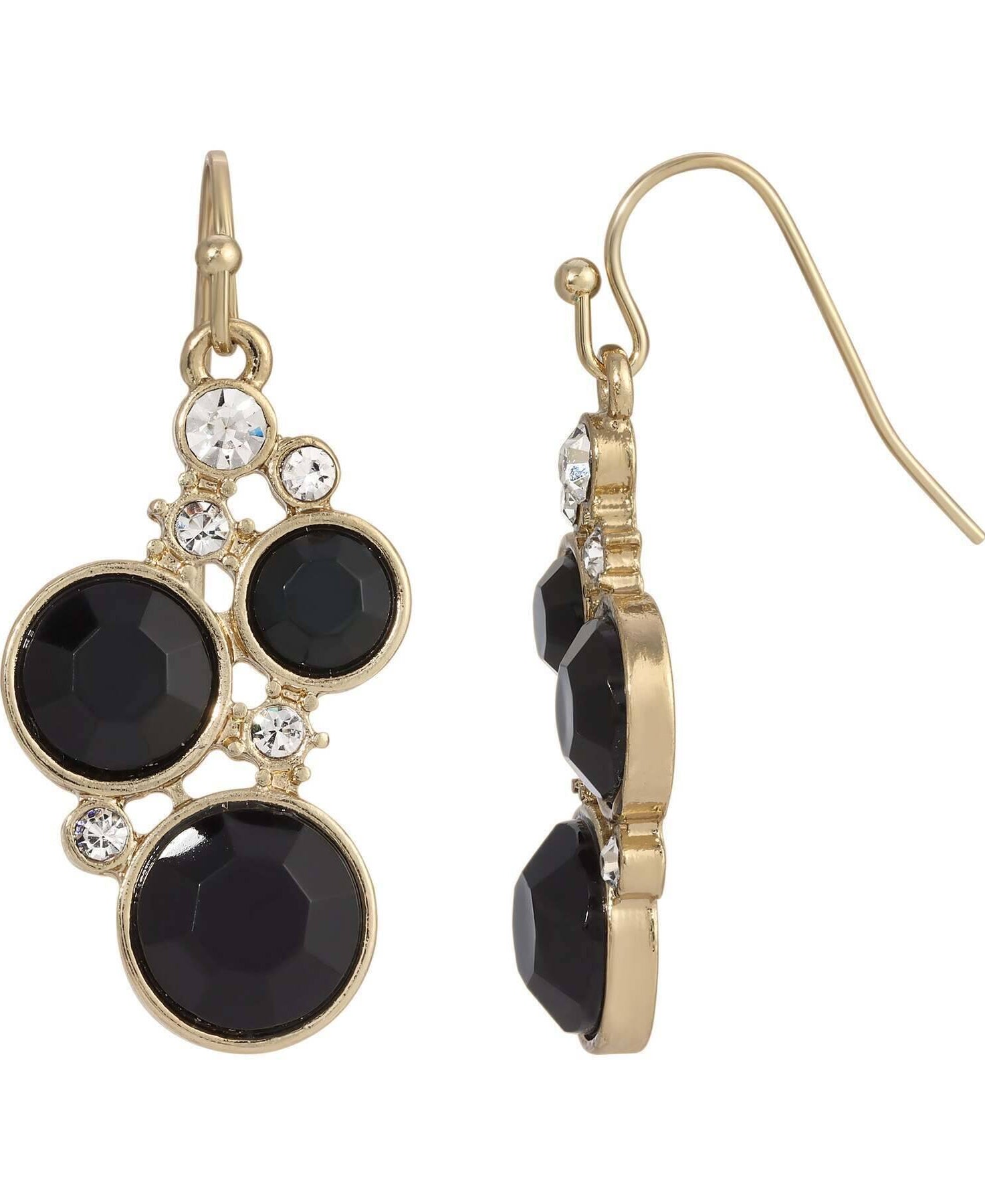 1928 Jewelry Black Stone And Crystal Cluster Drop Earrings
