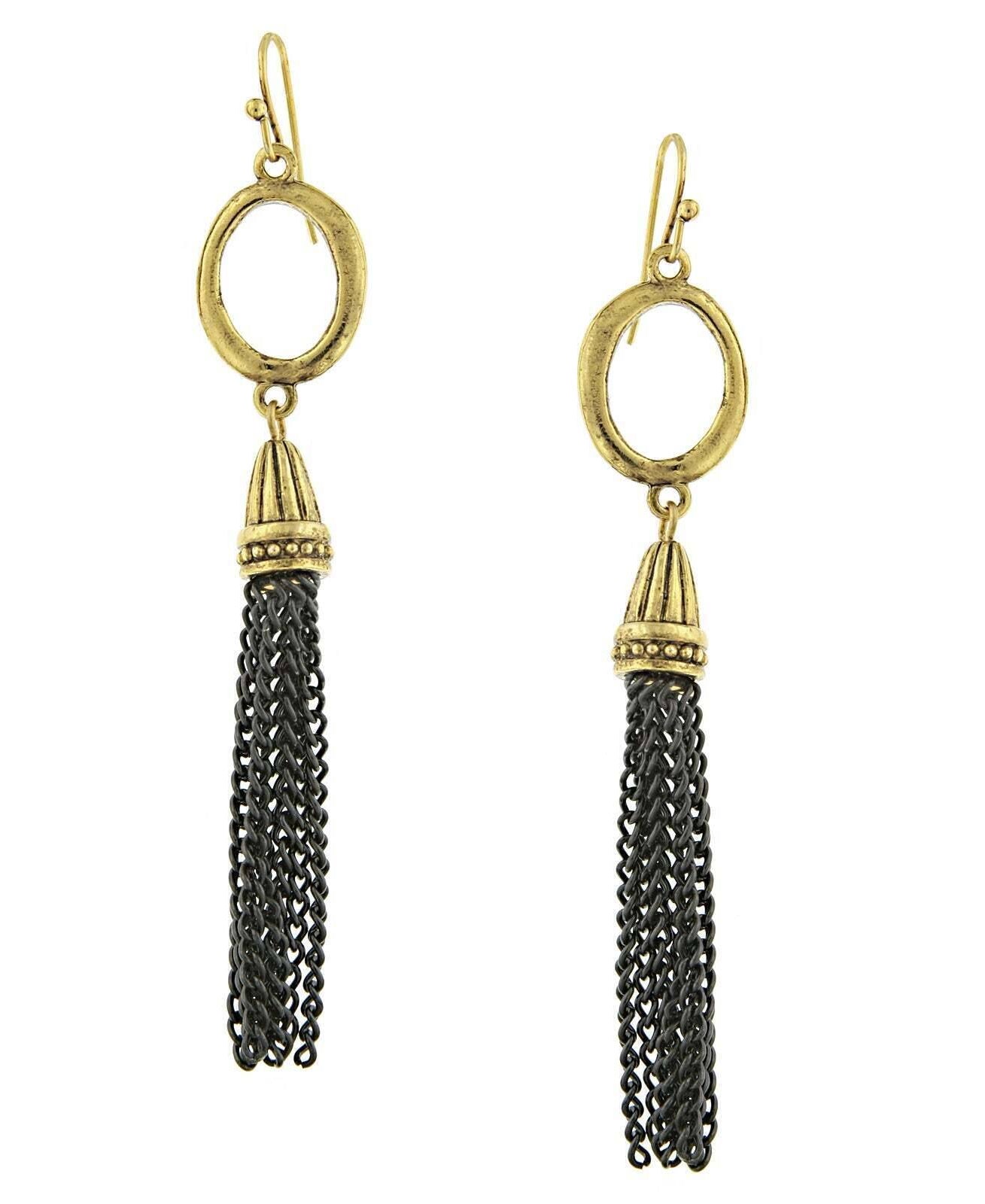Antiquities Couture Two Tone Tassel Drop Earrings