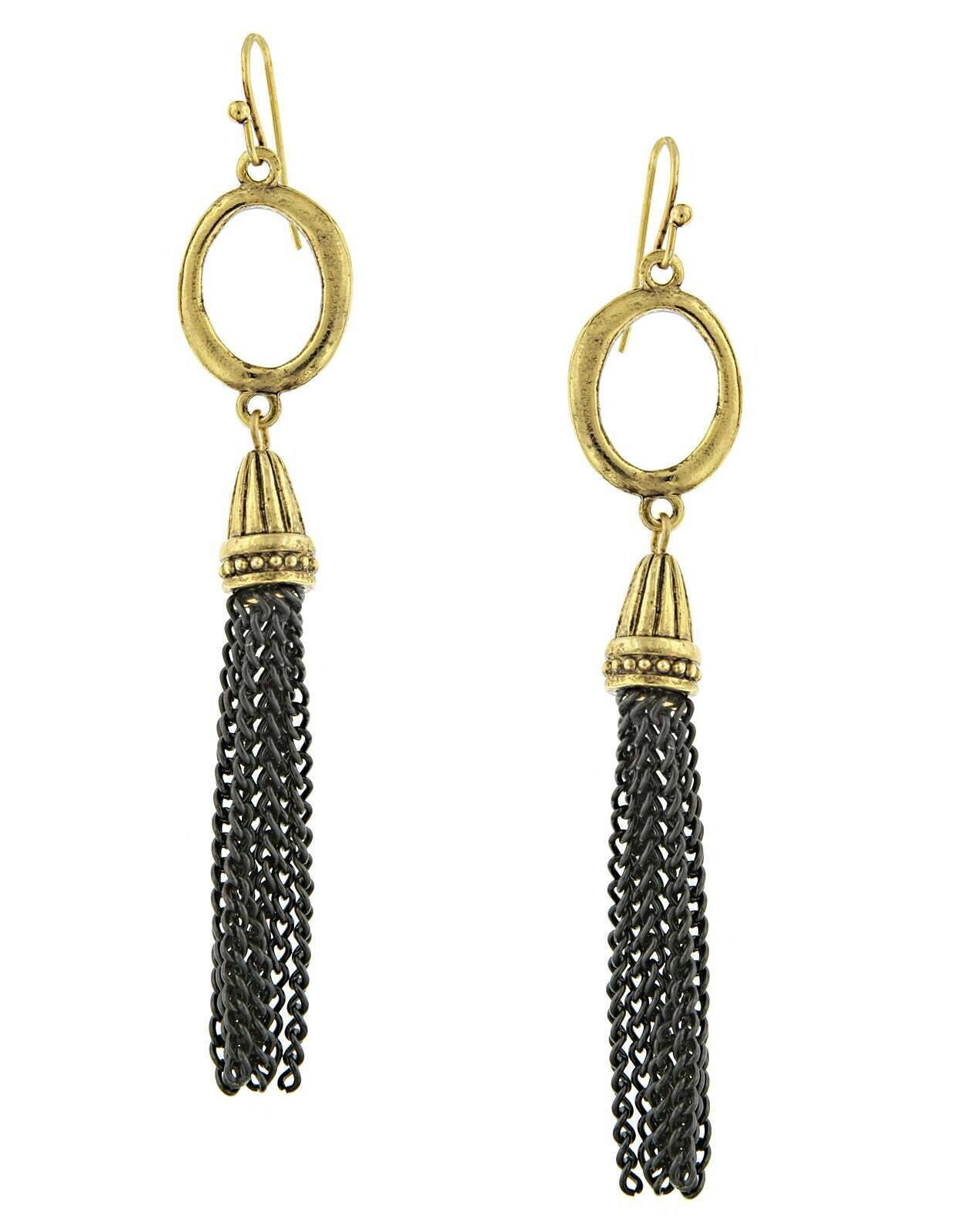 Antiquities Couture Two Tone Tassel Drop Earrings