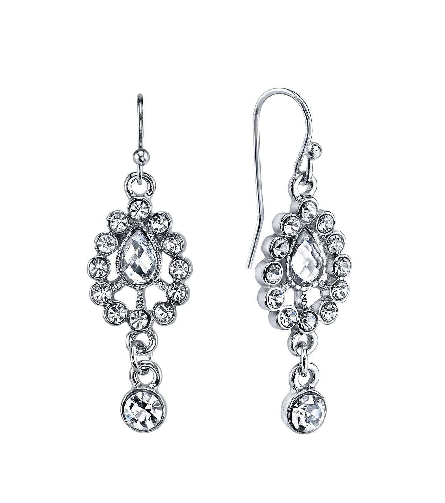 1928 Jewelry Teardrop And Round Crystal Drop Earrings
