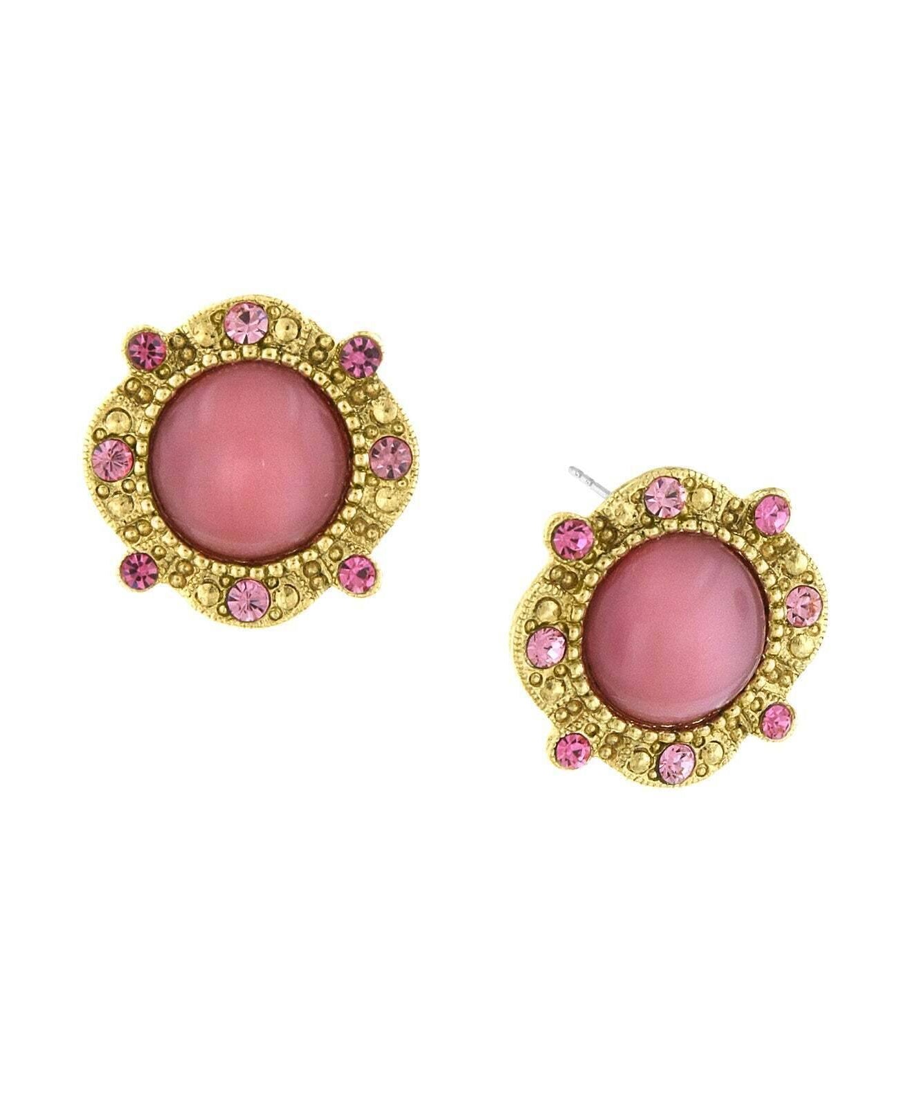 1928 Jewelry Pink Crystal & Moonstone Button Earrings