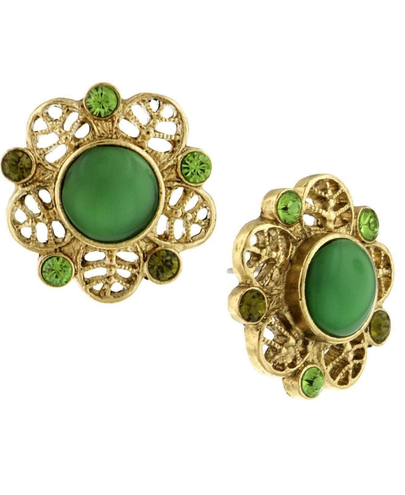 1928 Jewelry Green Moonstone Button Earrings