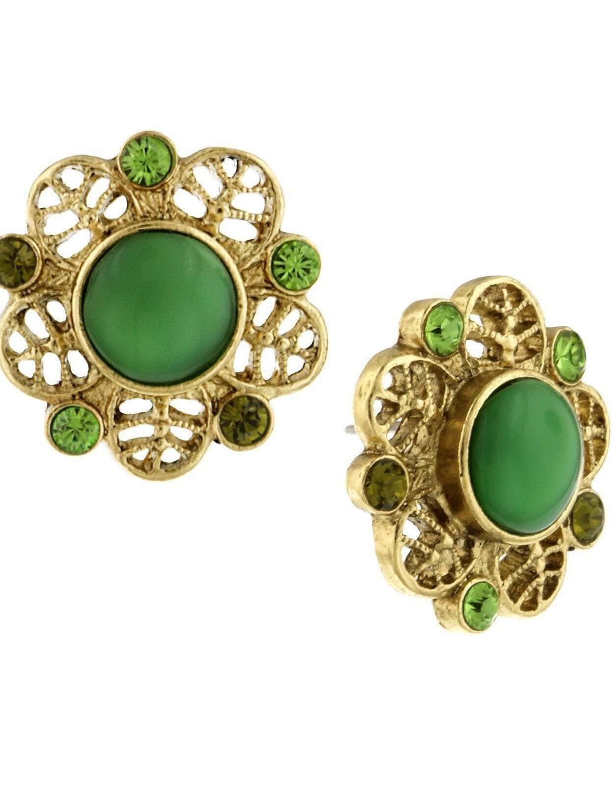 1928 Jewelry Green Moonstone Button Earrings