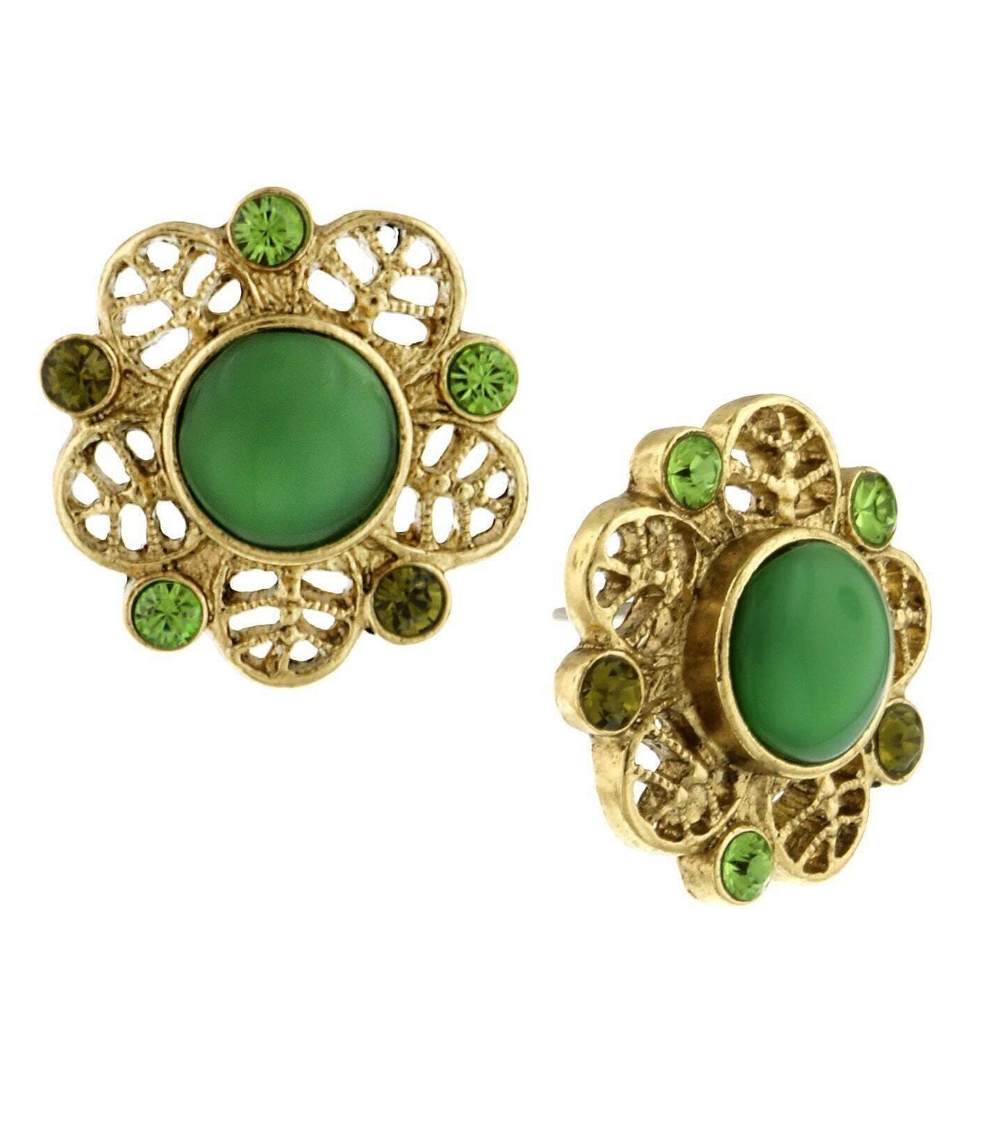 1928 Jewelry Green Moonstone Button Earrings