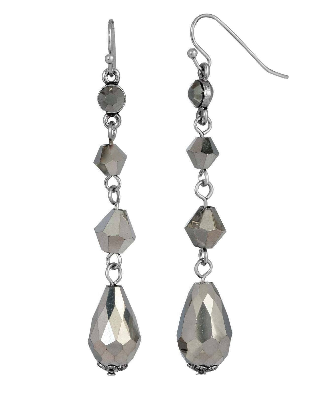 2028 Jewelry Multi Faceted Beaded Linear Drop Earrings