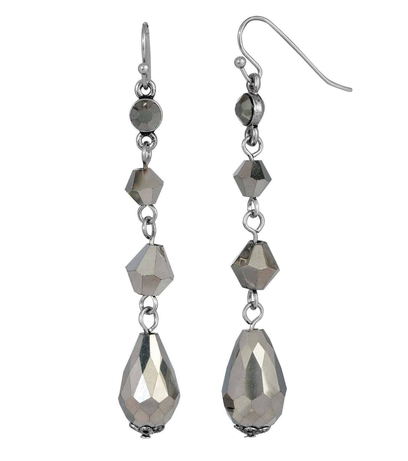 2028 Jewelry Multi Faceted Beaded Linear Drop Earrings