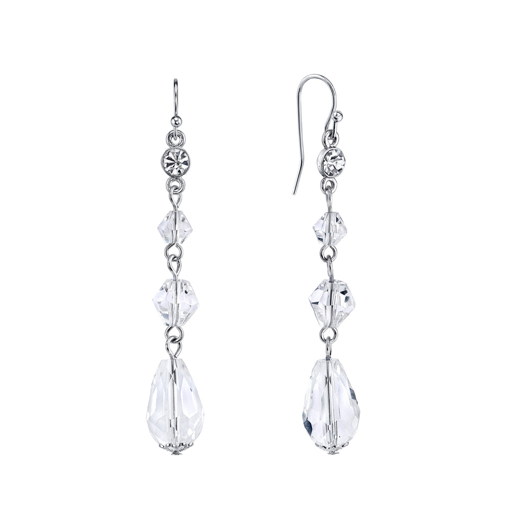Silver Tone Crystal Clear Linear Drop Earrings