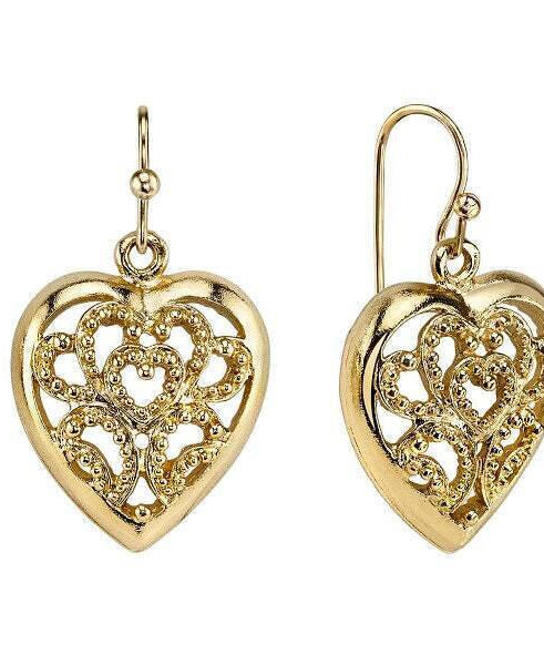 1928 Jewelry Filigree Heart Drop Earrings