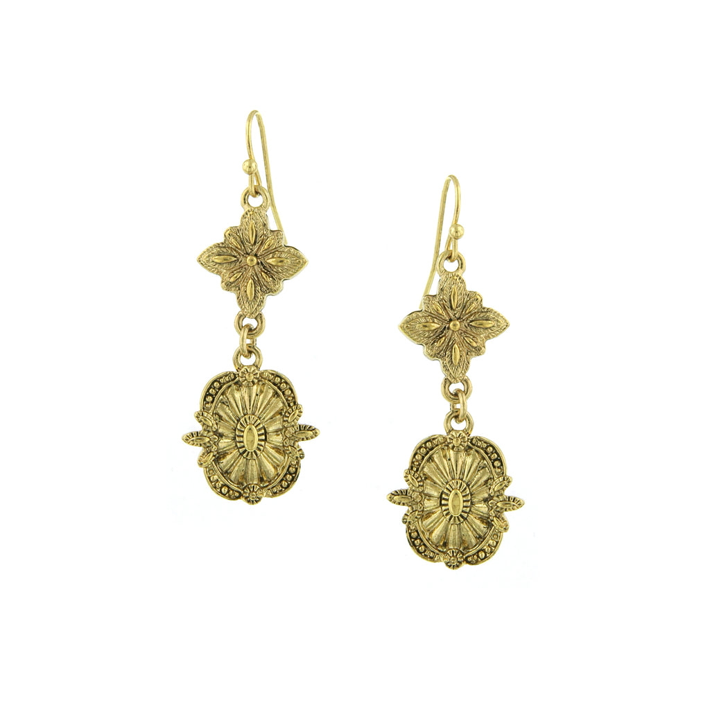 Gold Tone Tailored Starburst Accent Drop Earrings