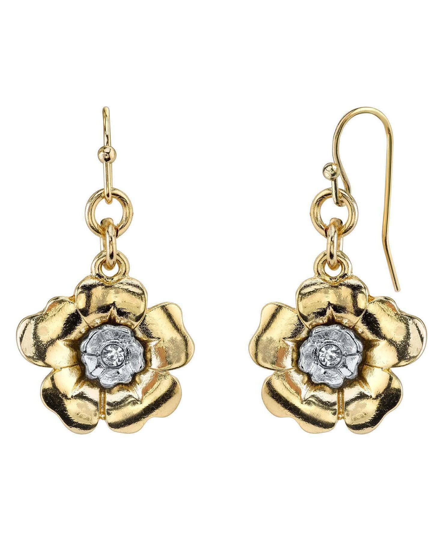 1928 Jewelry Two Tone Crystal Flower Drop Earrings